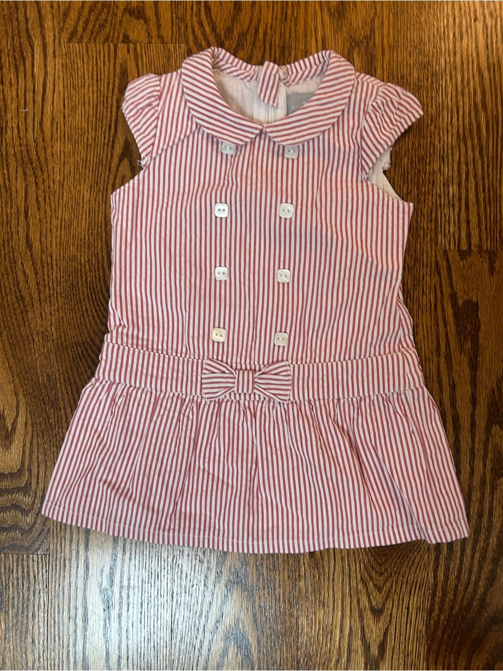 Cyrillus Paris Baby Girl Seeksucker Red and White Striped Dress 100% Cotton - 6M